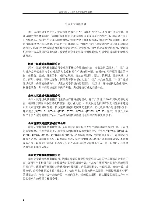 中国十大塔机品牌