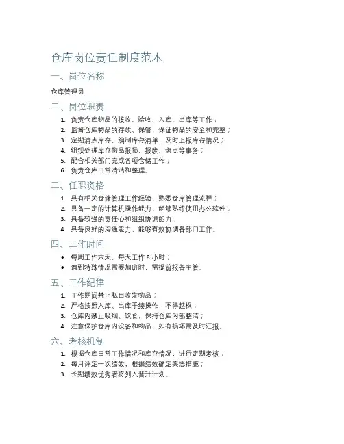仓库岗位责任制度范本