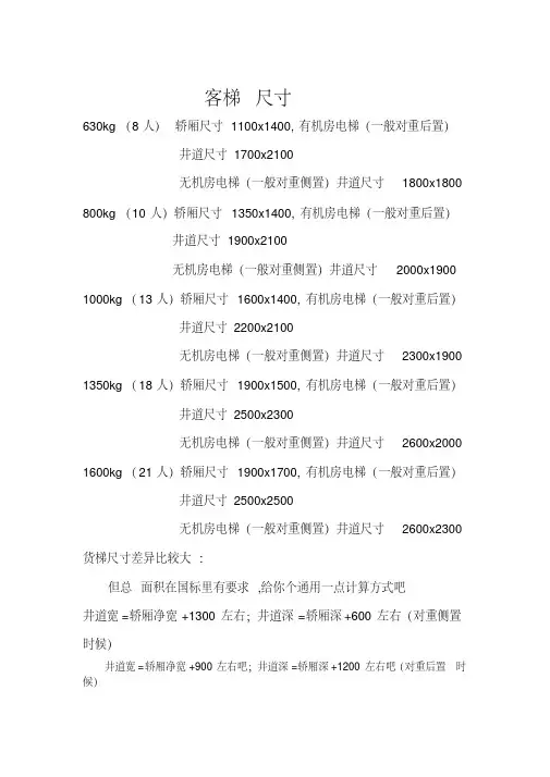 一般电梯尺寸