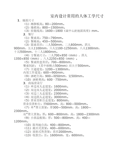 室内设计常用的人体工学尺寸