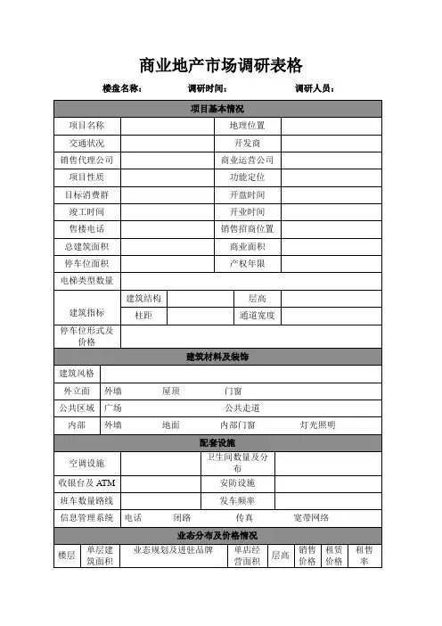 商业地产市场调研表格