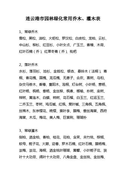常用乔木表