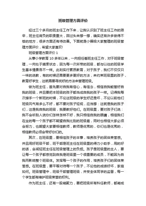 班级管理方面评价