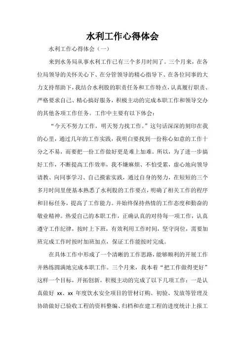 心得体会 工作心得体会 水利工作心得体会