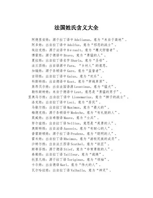 法国姓氏含义大全