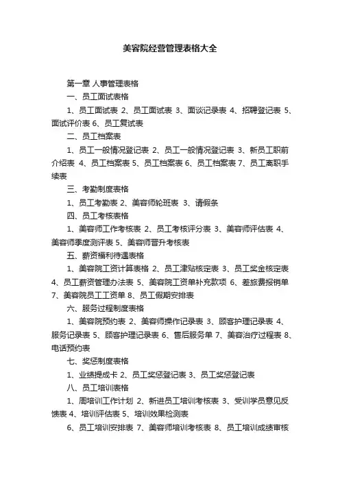 美容院经营管理表格大全