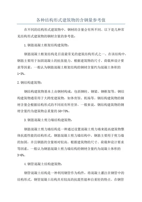 各种结构形式建筑物的含钢量参考值
