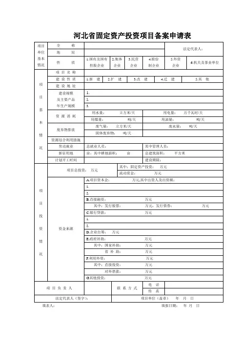 (完整版)河北省固定资产投资项目备案申请表