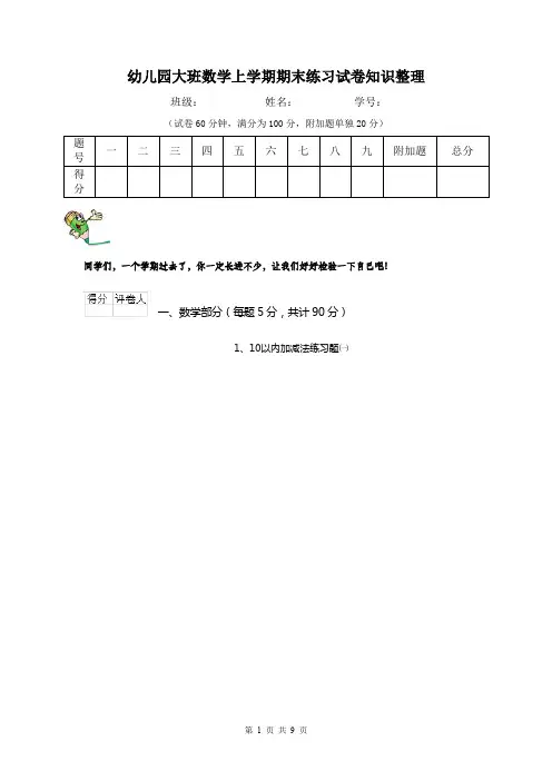 幼儿园大班数学上学期期末练习试卷知识整理