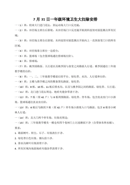 2020.7.14环境卫生大扫除安排