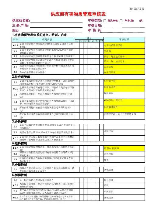 样本 供应商有害物质审核表