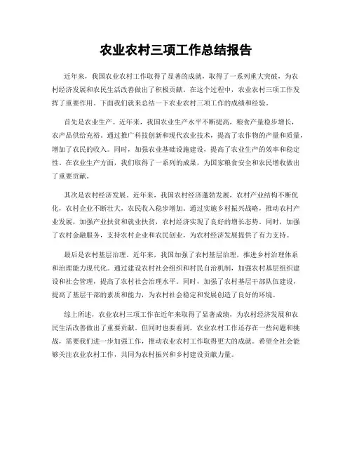 农业农村三项工作总结报告