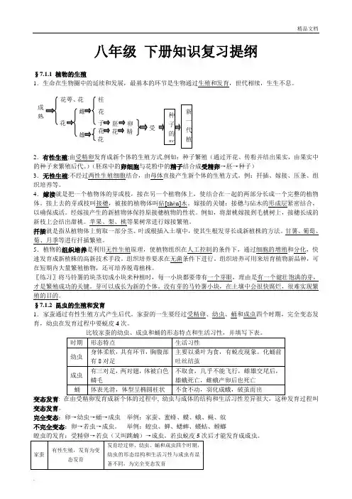 冀教版八年级下册生物知识点