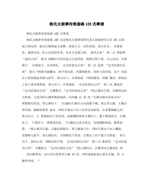 杨氏太极拳传统套路103式拳谱