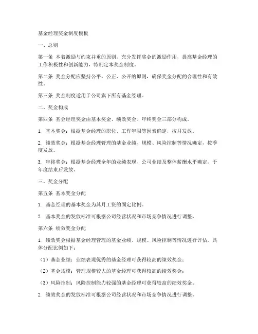 基金经理奖金制度模板