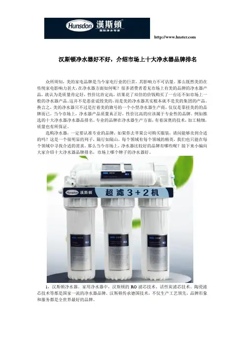 汉斯顿净水器好不好,介绍市场上十大净水器品牌排名