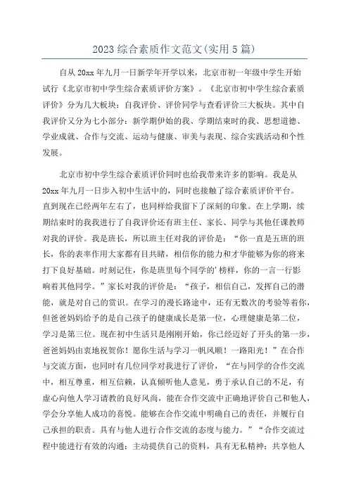 2023综合素质作文范文(实用5篇)