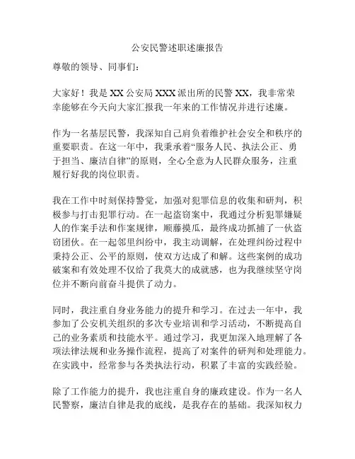 公安民警述职述廉报告