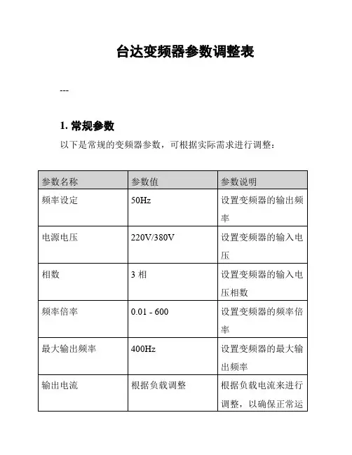 台达变频器参数调整表