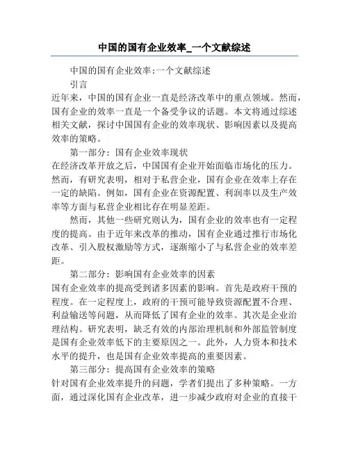 中国的国有企业效率_一个文献综述