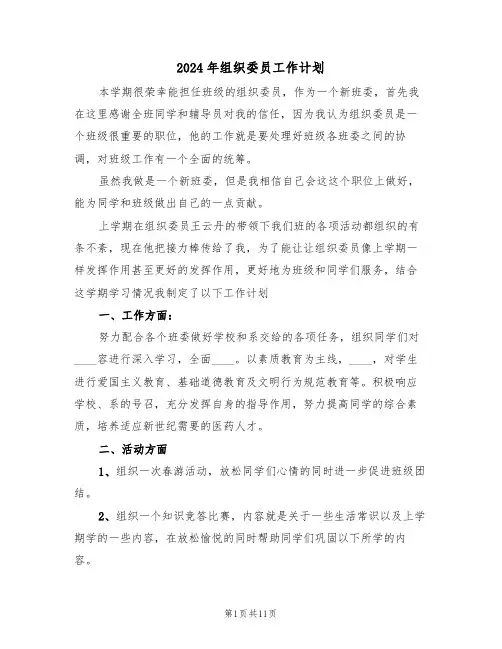 2024年组织委员工作计划（5篇）