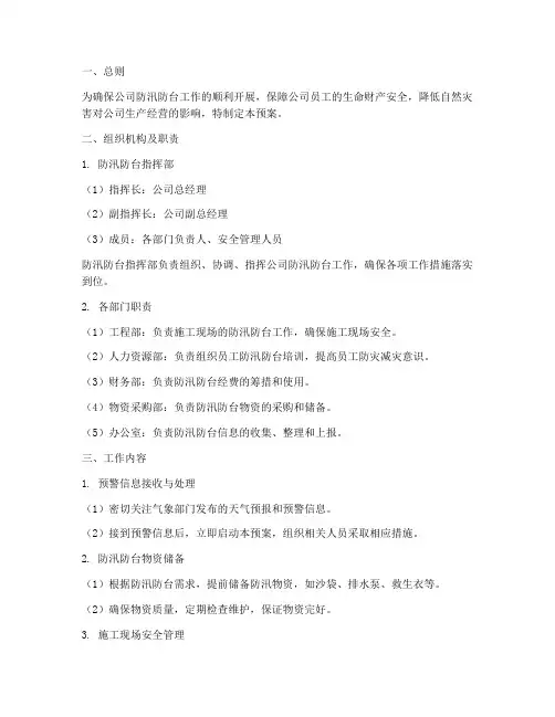 建设公司防汛防台工作预案