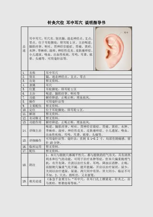 针灸穴位 耳中耳穴 说明指导书