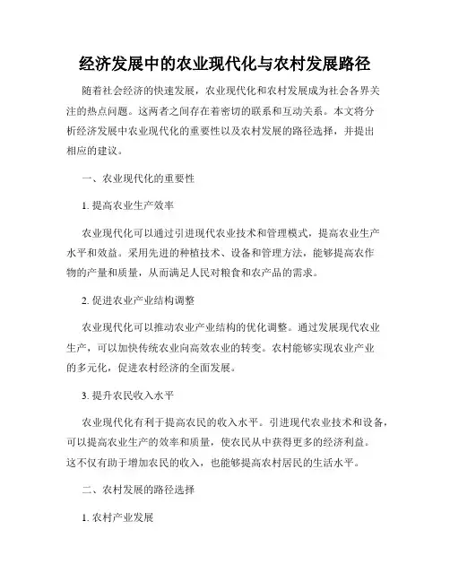 经济发展中的农业现代化与农村发展路径