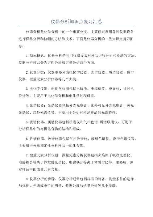 仪器分析知识点复习汇总
