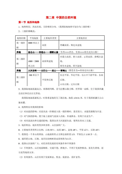 2022-2023学年人教版地理八年级上册第二章《中国的自然环境》知识点总结