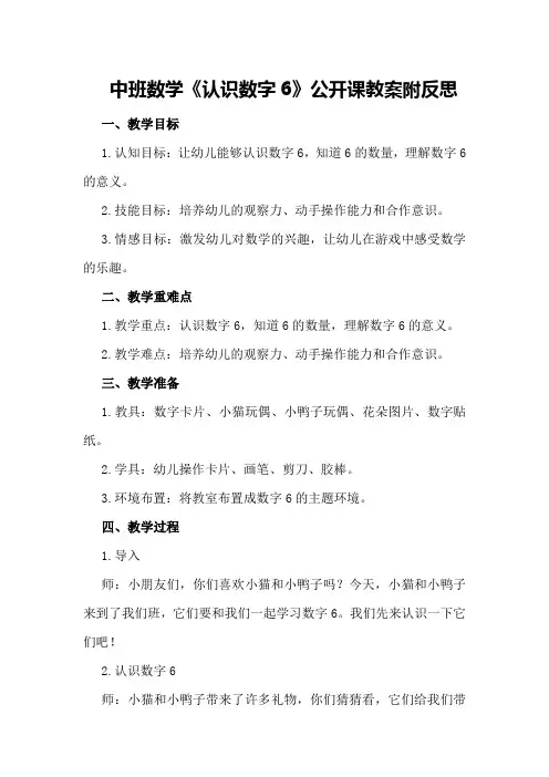 中班数学《认识数字6》公开课教案附反思