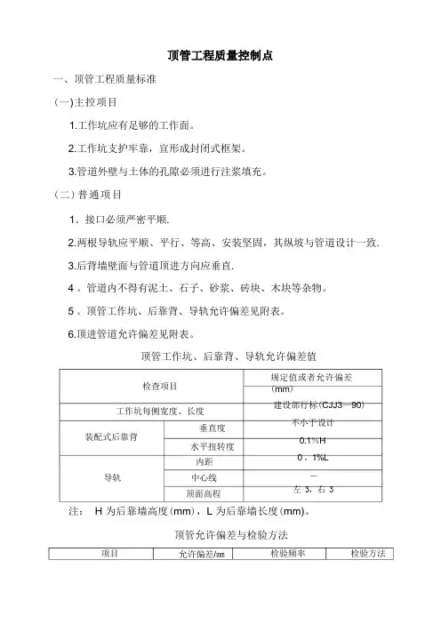 顶管工程质量控制点