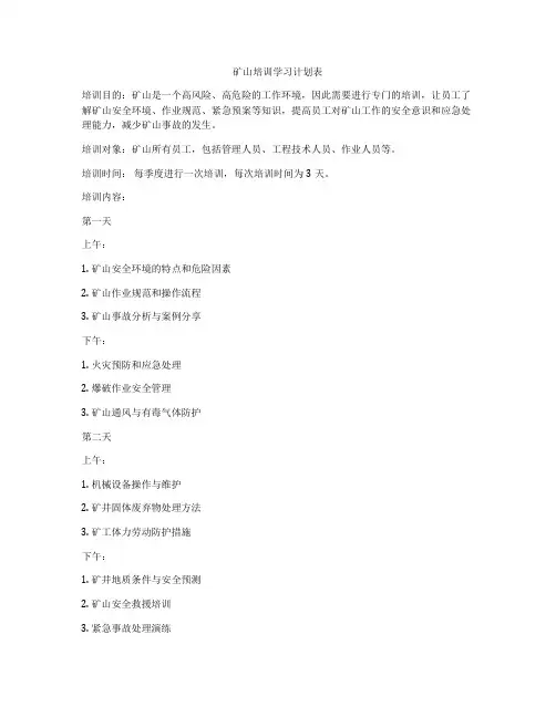 矿山培训学习计划表