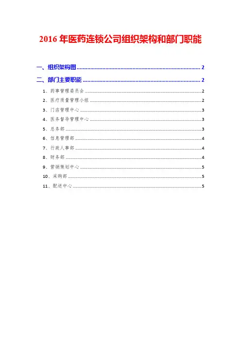 2016年医药连锁公司组织架构和部门职能