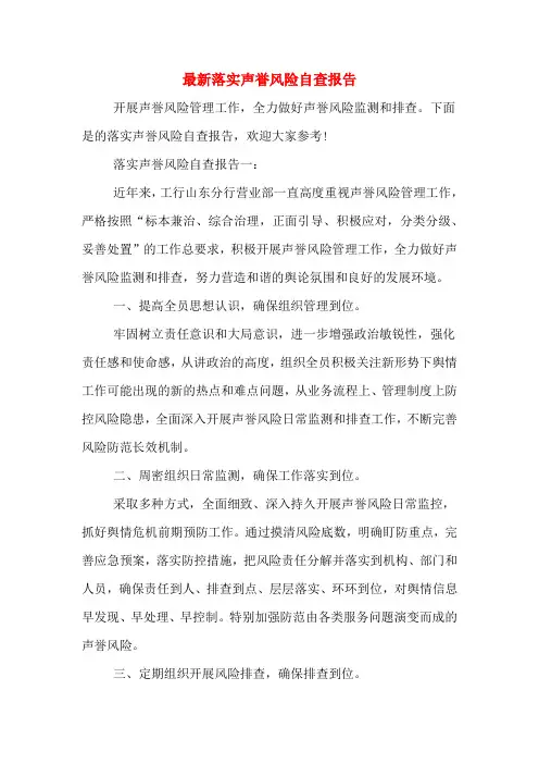 2020年最新落实声誉风险自查报告