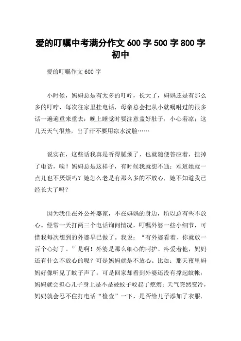 爱的叮嘱中考满分作文600字500字800字初中