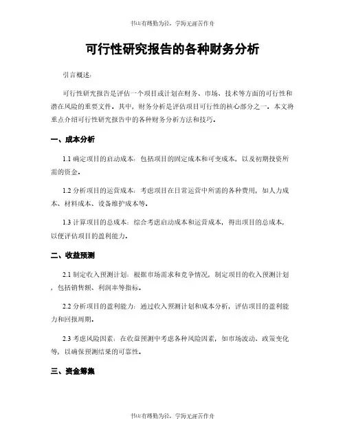 可行性研究报告的各种财务分析