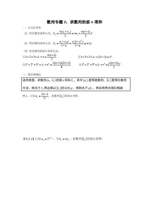 专题二 求数列的前n项和