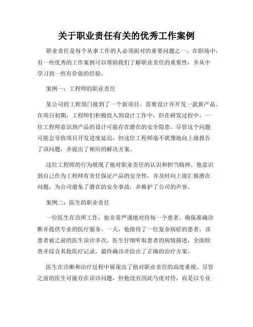 关于职业责任有关的优秀工作案例