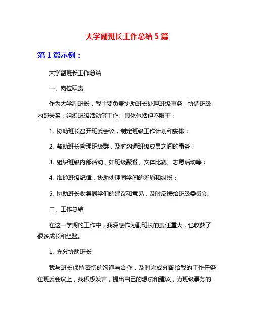 大学副班长工作总结5篇