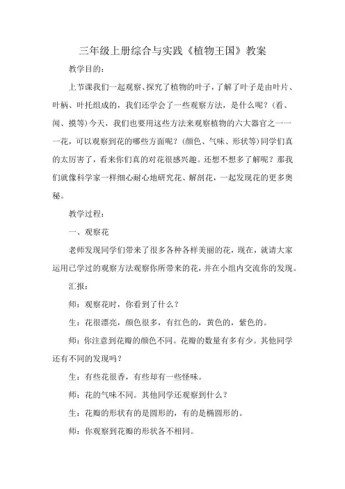 三年级上册综合与实践《植物王国》教案