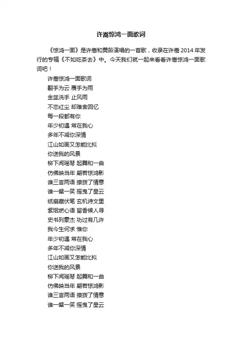 许嵩惊鸿一面歌词