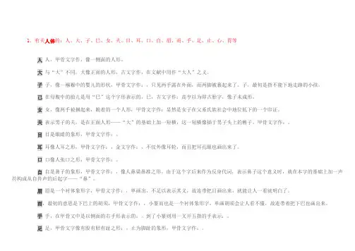 象形字举例如下