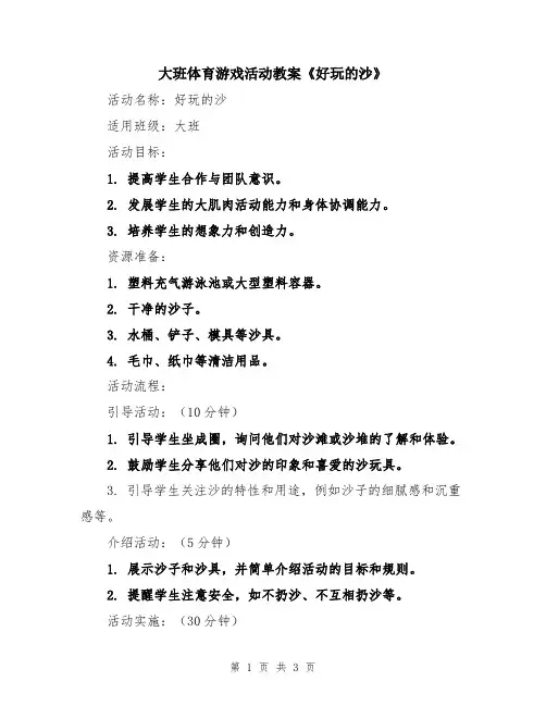 大班体育游戏活动教案《好玩的沙》