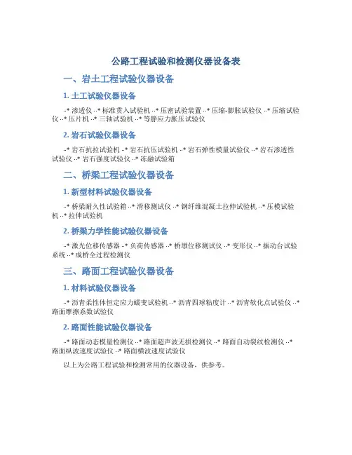 公路工程试验和检测仪器设备表