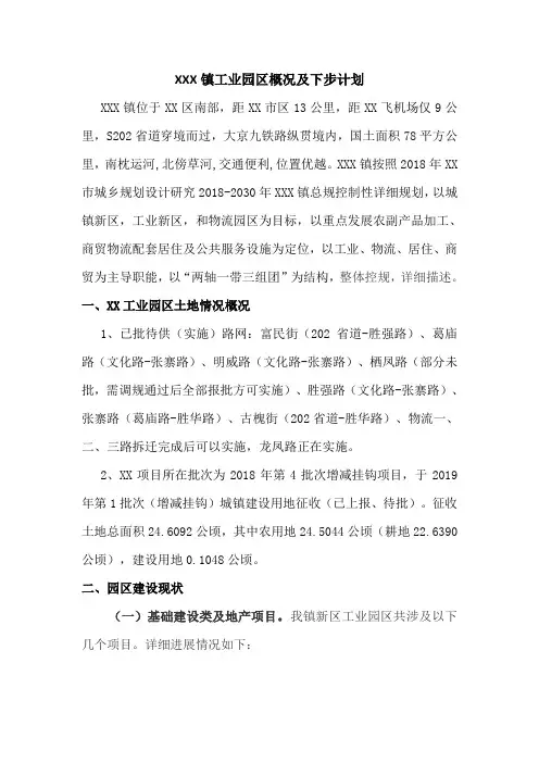 XXX镇工业园区概况及下步计划