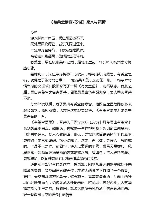 《有美堂暴雨·苏轼》原文与赏析