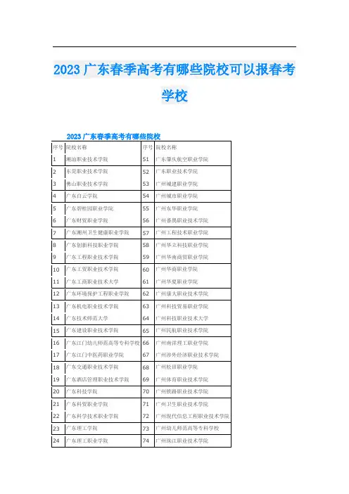 2023广东春季高考有哪些院校可以报春考学校
