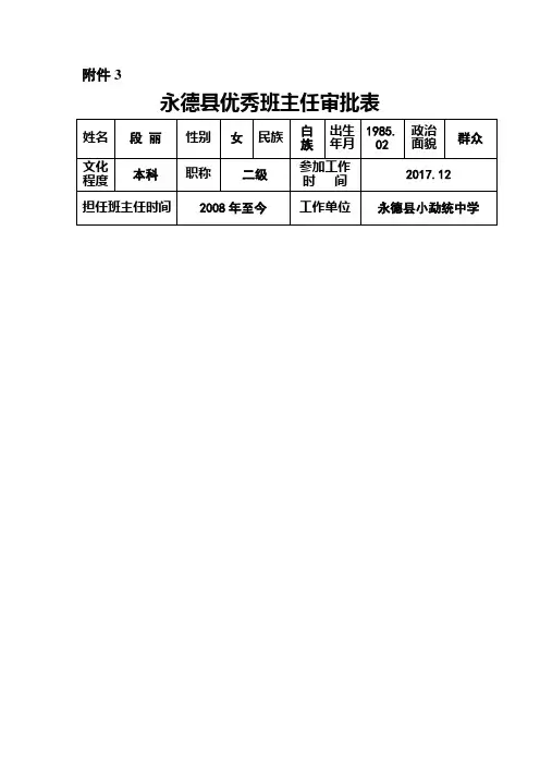 优秀班主任审批表段丽