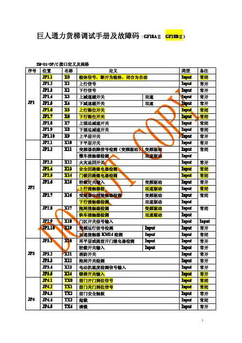 巨人通力货梯调试手册